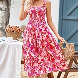 ZAFUL Women's Summer Maxi Dress Boho Floral Casual Ruffle Smocked Halter Backless Knot Long Flowy Beach Sun Dress