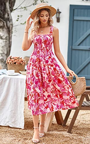 ZAFUL Women's Summer Maxi Dress Boho Floral Casual Ruffle Smocked Halter Backless Knot Long Flowy Beach Sun Dress