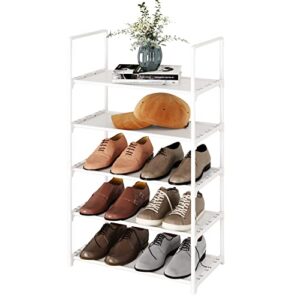 yegazte 5-tier stackable shoe rack, narrow shoe stand for 10-12 pairs shoe and boots organizer storage shelf space saving for closet, entryway and hallway(white)