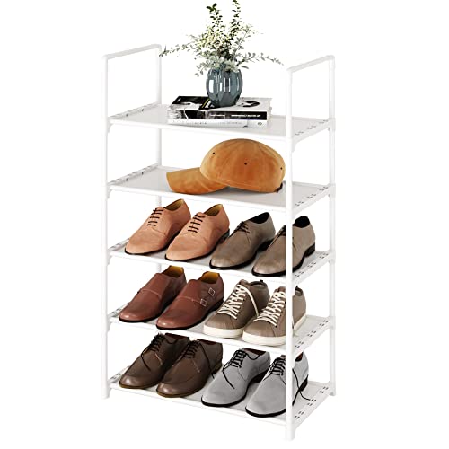 Yegazte 5-Tier Stackable Shoe Rack, Narrow Shoe Stand for 10-12 Pairs Shoe and Boots Organizer Storage Shelf Space Saving for Closet, Entryway and Hallway(White)