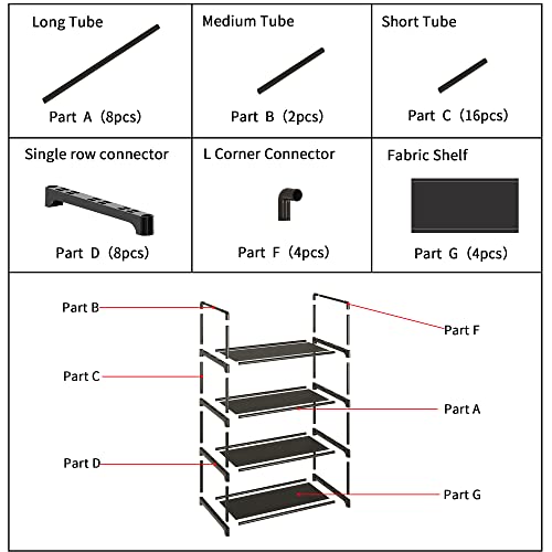 Yegazte Upgrade Stackable Small Shoe Rack, 4-Tier Nonwoven Shoe Storage Organizer with Handle for Entryway, Hallway and Closet （Black）