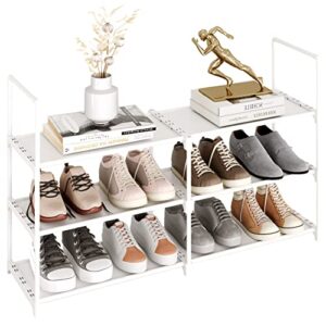 yegazte long 3-tier shoe rack, wide shoe storage organizer stackable space saving shoe shelf for 12-15 pairs, shoe stand for closet, entryway and hallway(white)