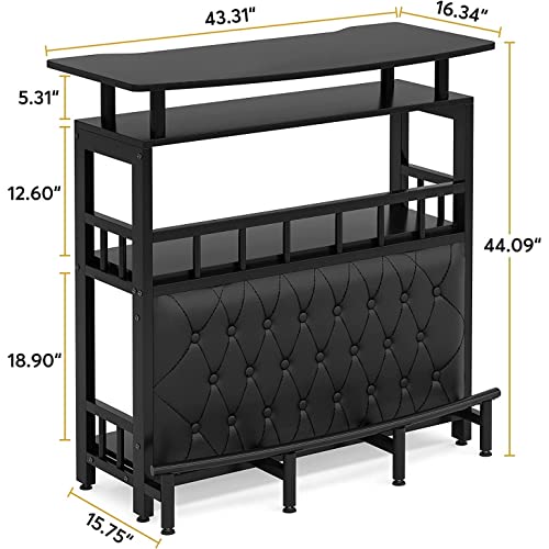 Bar Unit for Home with Storage Black Industrial Rectangular Metal Wood Finish