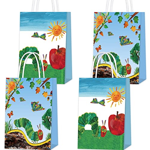 16 Packs of Green Caterpillar Paper Bag Theme Party Gift Bag Birthday Gift Bag Snack Candy Bag Childrens Party Supplies