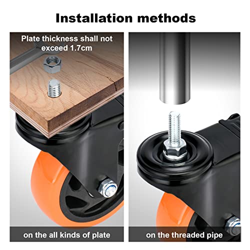 4 Inch Caster Wheels 2200Lbs, Threaded Stem Casters Set of 4 Heavy Duty, 1/2"-13 x 1" (Screw Diameter 1/2", Stem Length 1"), Safety Dual Locking Industrial Castors, Wheels for Cart, Furniture