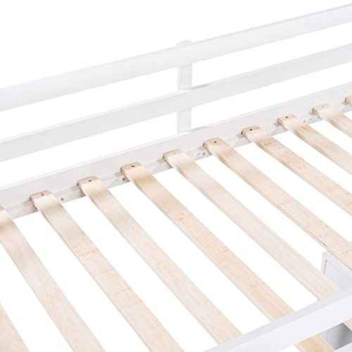 Harper & Bright Designs Twin Loft Bed with Desk and Bookshelf, Solid Wood Loft Bed Frame with Storage Drawers, 14.6" Height Full Length guardrail, for Kids Teens Adults (Twin Size, White)