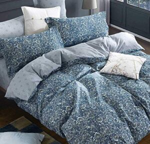 sleepbella duvet cover king, 600 thread count cotton blue & green paisley floral pattern reversible comforter cover