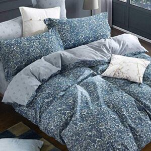 SLEEPBELLA Duvet Cover King, 600 Thread Count Cotton Blue & Green Paisley Floral Pattern Reversible Comforter Cover