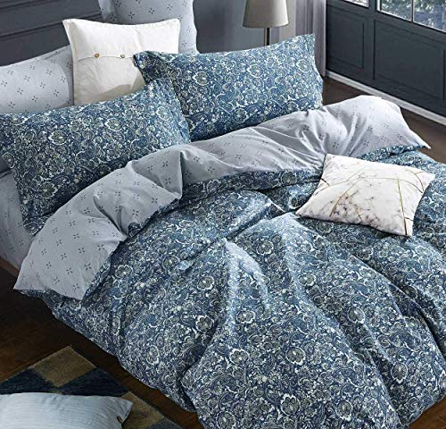 SLEEPBELLA Duvet Cover King, 600 Thread Count Cotton Blue & Green Paisley Floral Pattern Reversible Comforter Cover