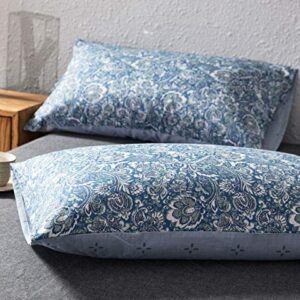 SLEEPBELLA Duvet Cover King, 600 Thread Count Cotton Blue & Green Paisley Floral Pattern Reversible Comforter Cover