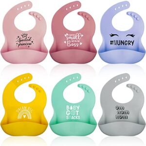 hoosige 6 pcs funny silicone baby bibs for baby girls, waterproof baby silicone bibs for toddlers 1-3, cute newborn bibs adjustable baby feeding bibs with pouch for girls baby shower gifts, 6 design