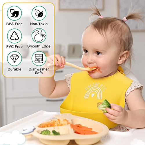 Hoosige 6 Pcs Funny Silicone Baby Bibs for Baby Girls, Waterproof Baby Silicone Bibs for Toddlers 1-3, Cute Newborn Bibs Adjustable Baby Feeding Bibs with Pouch for Girls Baby Shower Gifts, 6 Design