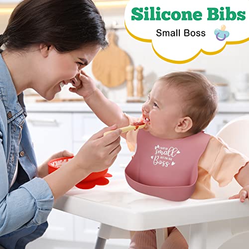 Hoosige 6 Pcs Funny Silicone Baby Bibs for Baby Girls, Waterproof Baby Silicone Bibs for Toddlers 1-3, Cute Newborn Bibs Adjustable Baby Feeding Bibs with Pouch for Girls Baby Shower Gifts, 6 Design