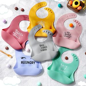 Hoosige 6 Pcs Funny Silicone Baby Bibs for Baby Girls, Waterproof Baby Silicone Bibs for Toddlers 1-3, Cute Newborn Bibs Adjustable Baby Feeding Bibs with Pouch for Girls Baby Shower Gifts, 6 Design