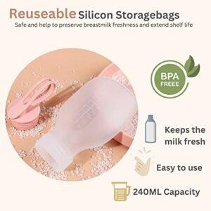 Reusable Milk Storage Bags Breastmilk -Leak Proof Breast Milk Bag 8oz/240ml Great for Traveling/On The Go Pumping- Reusable Baby Food Pouch Pink+Green 2PCS