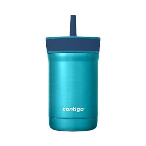contigo leighton vaccum-insulated kids water bottle with spill-proof lid and straw, 12oz stainless steel water bottle with straw for kids, keeps drinks cold up to 13 hours, juniper/blueberry