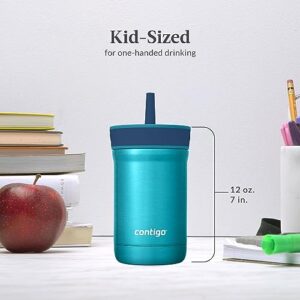 Contigo Leighton Vaccum-Insulated Kids Water Bottle with Spill-Proof Lid and Straw, 12oz Stainless Steel Water Bottle with Straw for Kids, Keeps Drinks Cold up to 13 Hours, Juniper/Blueberry