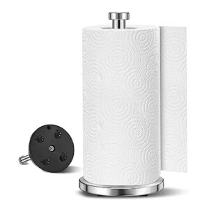 smartake paper towel holder, standing kitchen roll holder with suction cups, one-hand tear paper towel stand, non-slip weighted base, fit most paper rolls, for kitchen table countertop, silver