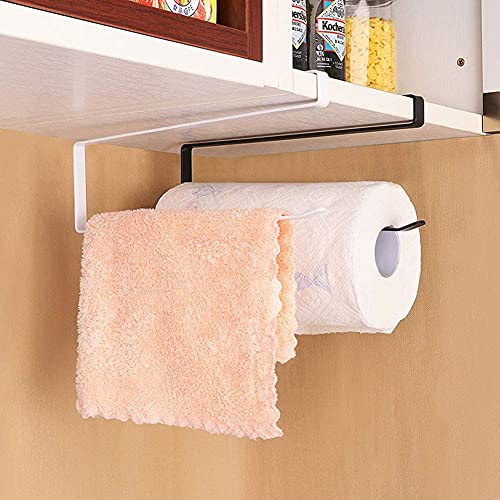 Paper Towel Holder Dispenser Under Cabinet Paper Roll Holders (NO Drilling) for Kitchen Bathroom, Hanging Paper Towel Rack Hanger Over The Door, Humanized Design (Black)