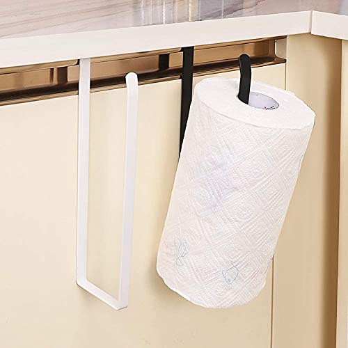 Paper Towel Holder Dispenser Under Cabinet Paper Roll Holders (NO Drilling) for Kitchen Bathroom, Hanging Paper Towel Rack Hanger Over The Door, Humanized Design (Black)