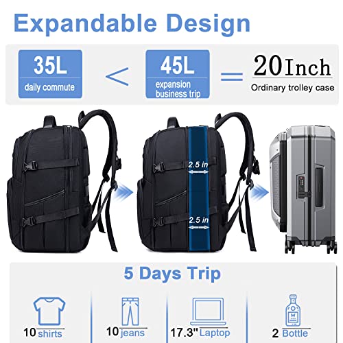 Otevan Travel Backpack for Men Women,45L Carry On Backpack Flight Approved,Large Laptop Backpack,Expandable Luggage Backpack Water Resistant Bookbag Weekender Overnight Bag Daypack Fit 17 Inch