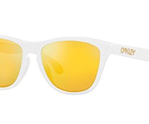 Oakley Men's OO9245 Frogskins Low Bridge Fit Square Sunglasses, Matte White/Prizm 24K Polarized, 54 mm