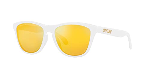 Oakley Men's OO9245 Frogskins Low Bridge Fit Square Sunglasses, Matte White/Prizm 24K Polarized, 54 mm