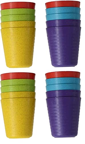 Klickpick Home Set Of 20 Kids Wheat Straw Fiber cups 8 Oz Children Drinking Cups Reusable Tumblers Dishwasher Safe - BPA-Free Cups for Kids & Toddlers Bright Colored - Unbreakable Toddler Cups