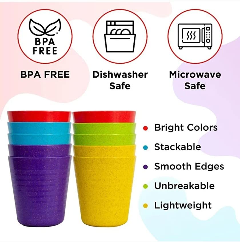 Klickpick Home Set Of 20 Kids Wheat Straw Fiber cups 8 Oz Children Drinking Cups Reusable Tumblers Dishwasher Safe - BPA-Free Cups for Kids & Toddlers Bright Colored - Unbreakable Toddler Cups