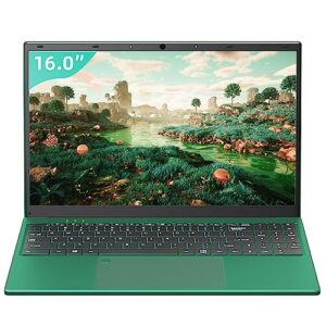 【win 11 pro/office 2019】16 inch laptop narrow bezels fhd (1920*1200) ips display, high performance celeron n5105 cpu, 16gb ram, 256gb ssd, with full size numeric backlit kb, dark green (16g+256g ssd)