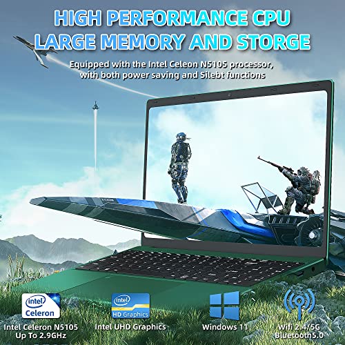 【Win 11 Pro/Office 2019】16 inch Laptop Narrow Bezels FHD (1920*1200) IPS Display, High Performance Celeron N5105 CPU, 16GB RAM, 256GB SSD, with Full Size Numeric Backlit KB, Dark Green (16G+256G SSD)