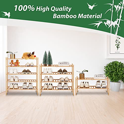 Candockway Bamboo Shoe Rack, 4-Tier Free Standing Shoe Racks, Stackable & Durable Shoe Rack Organizer, Shoe Shelf Holder Shoe Storage for Entryway Hallway Closet, Multifunctional