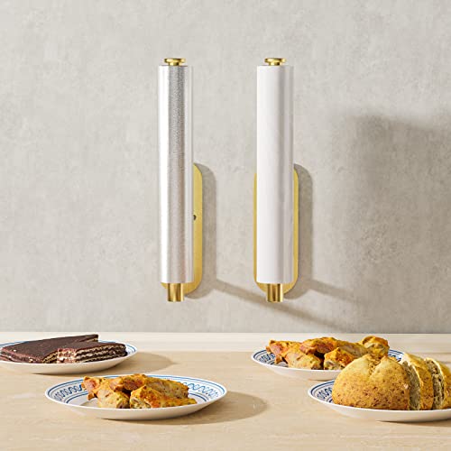 Youdian Gold Paper Towel Holder Under Cabinet,Under Counter Paper Towel Holder Wall Mount for Kitchen Bathroom Organization Storage,Adhesive and Screws,Stainless Steel,13 inch with 5 Hooks