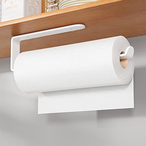 Paper Towel Holder - Self-Adhesive or Drilling, Wall-Mounted Paper Towel Rack White, Kitchen Towel Rack Under Cabinet, Suitable for Pantry, Kitchen, Bathroom