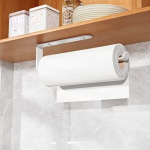 Paper Towel Holder - Self-Adhesive or Drilling, Wall-Mounted Paper Towel Rack White, Kitchen Towel Rack Under Cabinet, Suitable for Pantry, Kitchen, Bathroom