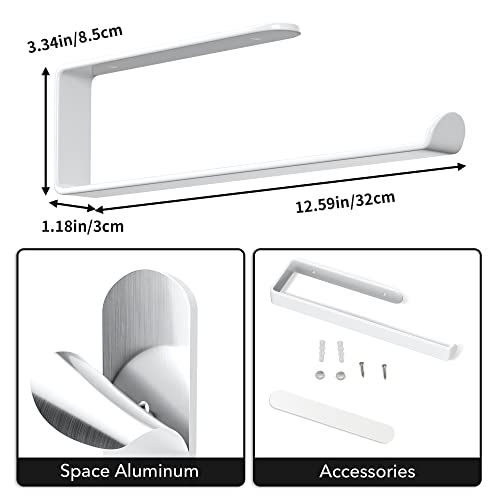 Paper Towel Holder - Self-Adhesive or Drilling, Wall-Mounted Paper Towel Rack White, Kitchen Towel Rack Under Cabinet, Suitable for Pantry, Kitchen, Bathroom