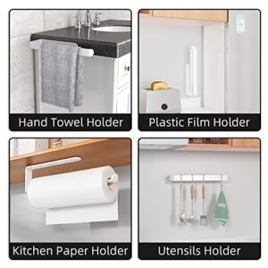 Paper Towel Holder - Self-Adhesive or Drilling, Wall-Mounted Paper Towel Rack White, Kitchen Towel Rack Under Cabinet, Suitable for Pantry, Kitchen, Bathroom