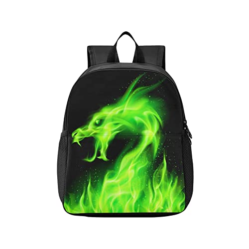 Kcldeci Kids Backpacks Green Fire Head Of Dragon Backpack for Boys Girls Elementary School Bags Bookbags For Teen