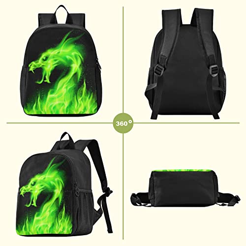 Kcldeci Kids Backpacks Green Fire Head Of Dragon Backpack for Boys Girls Elementary School Bags Bookbags For Teen