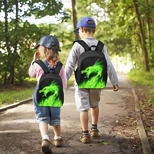 Kcldeci Kids Backpacks Green Fire Head Of Dragon Backpack for Boys Girls Elementary School Bags Bookbags For Teen