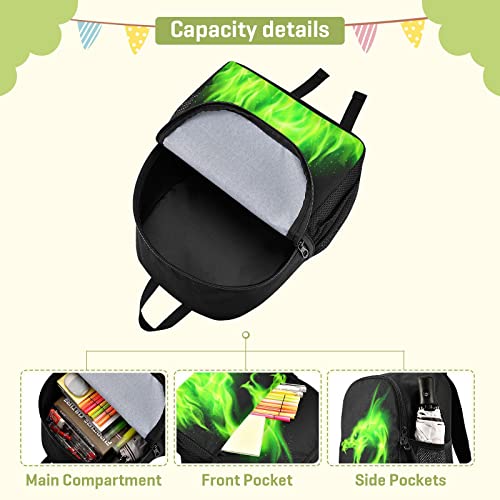 Kcldeci Kids Backpacks Green Fire Head Of Dragon Backpack for Boys Girls Elementary School Bags Bookbags For Teen