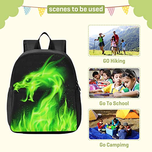 Kcldeci Kids Backpacks Green Fire Head Of Dragon Backpack for Boys Girls Elementary School Bags Bookbags For Teen