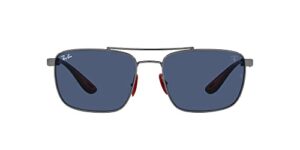 ray-ban rb3715m scuderia ferrari collection square sunglasses, gunmetal/dark blue, 58 mm