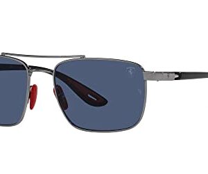 Ray-Ban RB3715M Scuderia Ferrari Collection Square Sunglasses, Gunmetal/Dark Blue, 58 mm