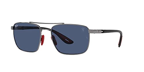 Ray-Ban RB3715M Scuderia Ferrari Collection Square Sunglasses, Gunmetal/Dark Blue, 58 mm