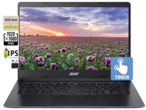 acer 2023 flagship chromebook 14" fhd 1080p ips touchscreen light computer laptop, intel celeron n4020 (upto 2.6ghz, 4gb ram, 64gb emmc, hd webcam, wifi 5, 12+ hours battery, chrome os+marxsolcables