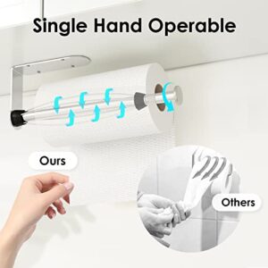 Fixwal Paper Towel Holder Under Cabinet, Single Hand Operable Wall Mount Paper Towel Holder, Self-Adhesive or Drill Mounting for Kitchen Bathroom, Sliver