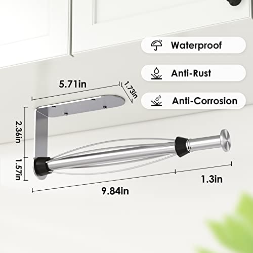 Fixwal Paper Towel Holder Under Cabinet, Single Hand Operable Wall Mount Paper Towel Holder, Self-Adhesive or Drill Mounting for Kitchen Bathroom, Sliver