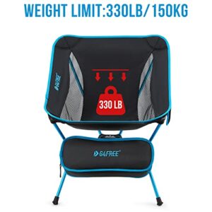 G4Free Folding Camping Chairs, Ultralight Compact Backpacking Folding Chairs Lawn Chairs Heavy Duty 330lbs with Side Pockets Packable for Outdoor Camp Travel Beach Hiking Blue