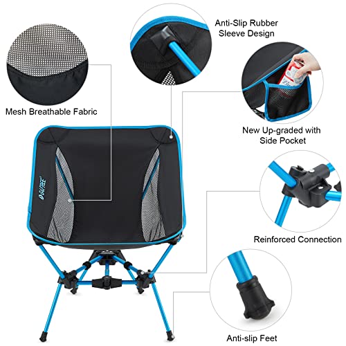 G4Free Folding Camping Chairs, Ultralight Compact Backpacking Folding Chairs Lawn Chairs Heavy Duty 330lbs with Side Pockets Packable for Outdoor Camp Travel Beach Hiking Blue